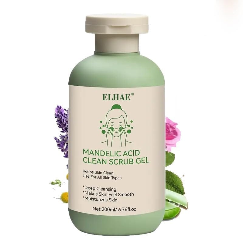 ELHAE Mandelic Acid Cleansing Gel - Aloe, Rose & Chamomile | Deep Moisturizing Face & Body Scrub, Alcohol-Free, 200ml (6.76 fl.oz) for All Skin Types