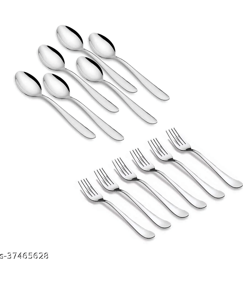 WHITEIBIS 6 pc spoon with fork Stainless Steel Soda Spoon Silver ( Pack of 1 )
