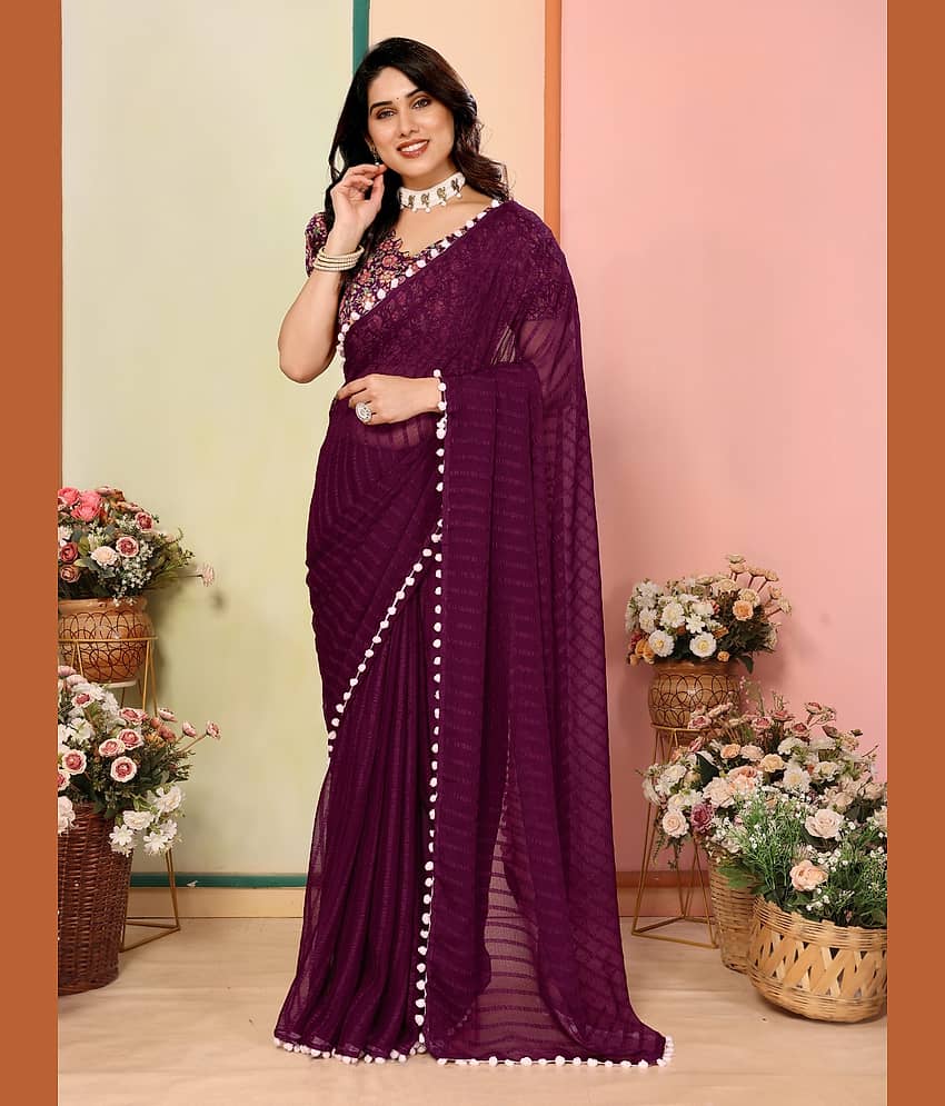 BLEESBURY Georgette Self Design Saree With Unstitched Blouse Piece ( Magenta )
