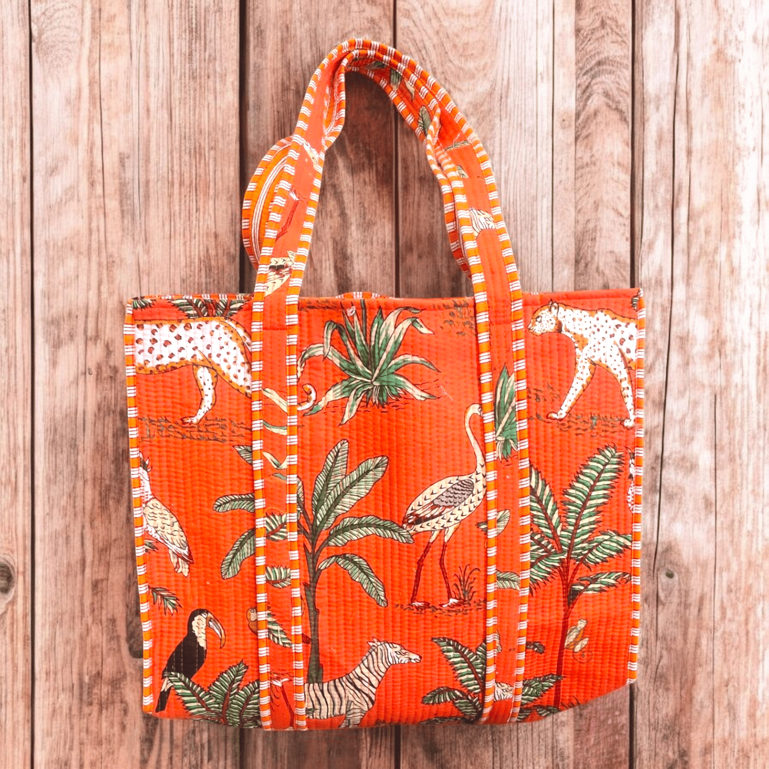 Handmade Quilted Tote Bag- Jungle Orange