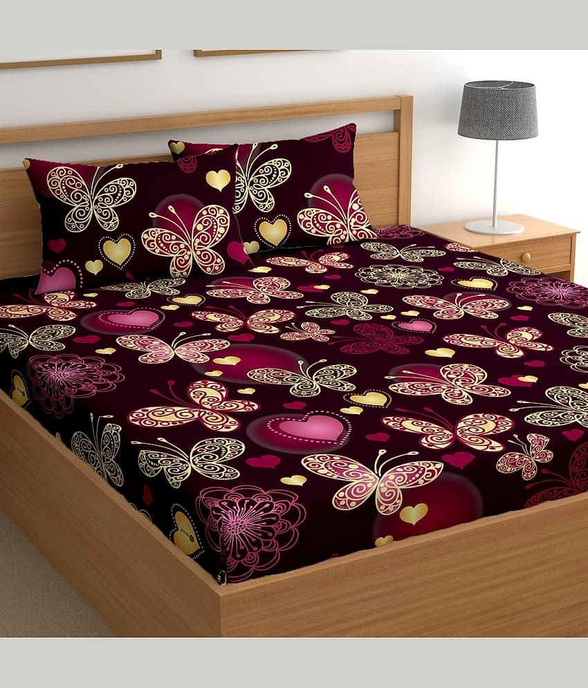 CG HOMES Cotton Abstract Fitted 1 Bedsheet with 2 Pillow Covers ( Double Bed ) - Pink