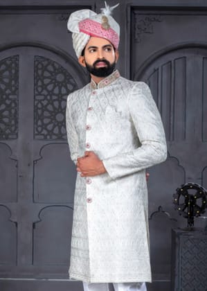 White Designer Sherwani for Groom-S