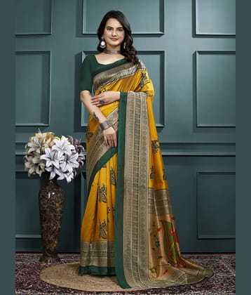 Kanooda Prints Art Silk Printed Saree With Unstitched Blouse Piece ( Green )