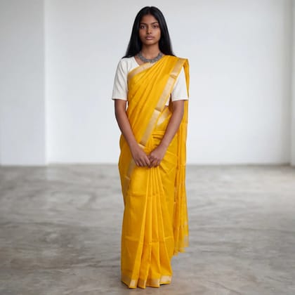 Handloom Mangalgiri Semi-Pattu Saree Mustard Gold