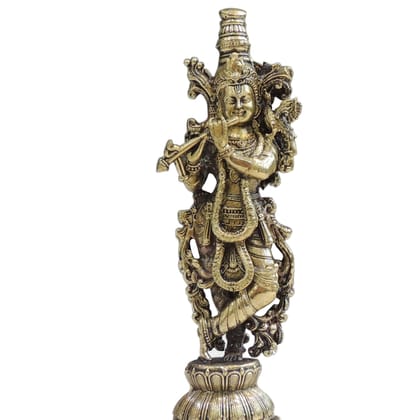 Brass Lord Krishna Idol Statue � Handcrafted Religious Showpiece, Height : 6 Inch (BSMAS1816 K)
