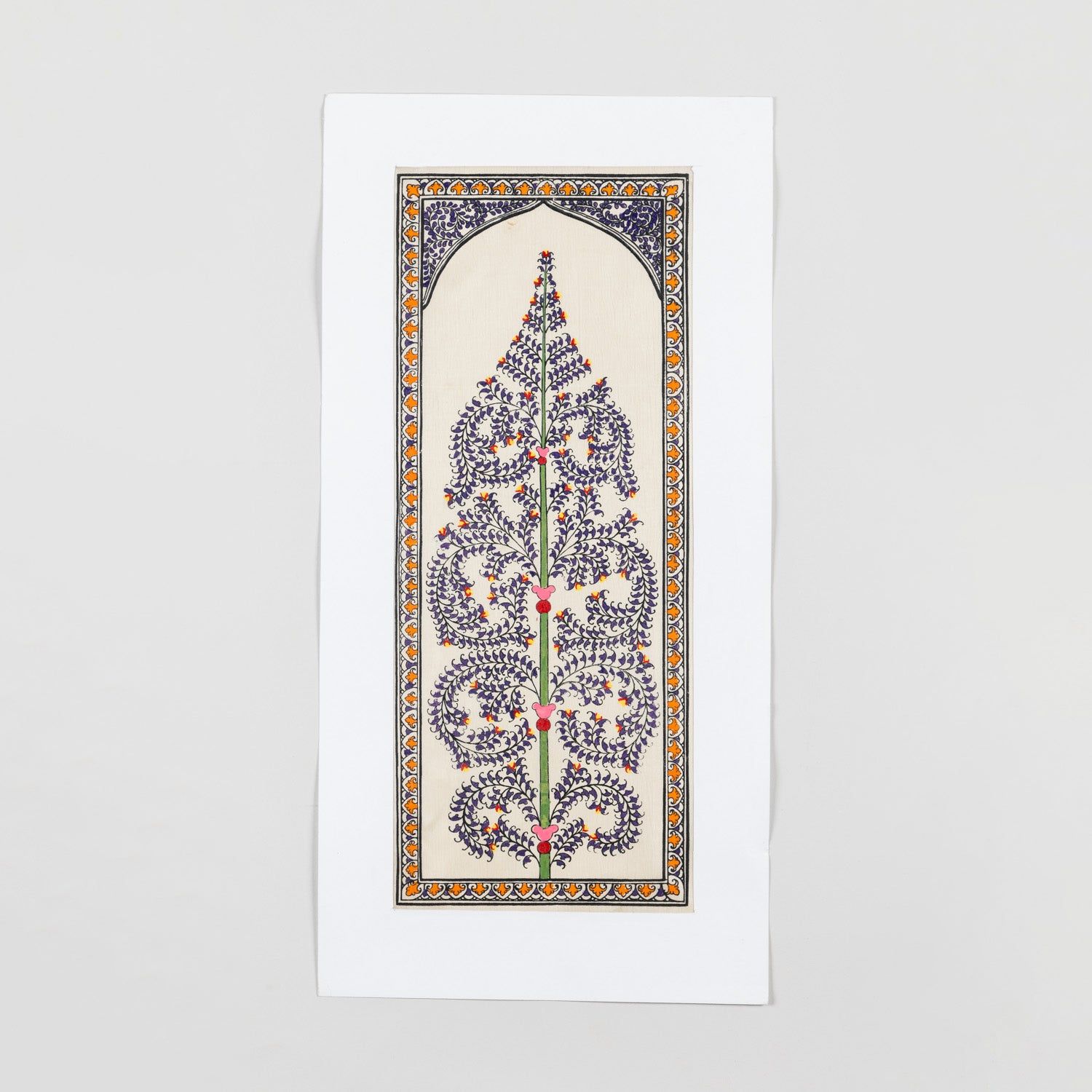 Pattachitra Painting of Tree of Life on Silk - 20x10 inches-Off-white base with Multicolour / 20 Inches x 10 Inches / Silk
