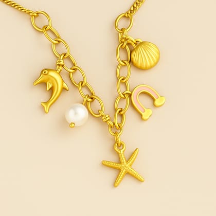 Anti Tarnish Gold Pearl Pendants Surfer Rainbow Necklace