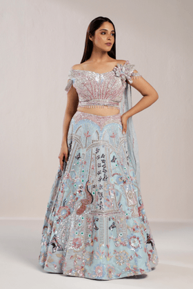 BLUE SEQUIN EMBROIDERED LEHENGA-XS