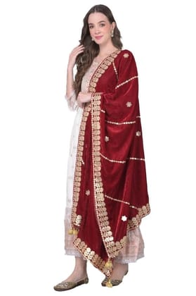 Women's Velvet Gotta Patti Dupatta (Maroon)-PID46981