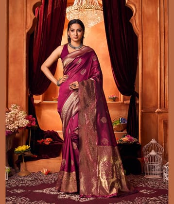 Aadvika Banarasi Silk Printed Saree With Unstitched Blouse Piece ( Purple )
