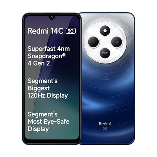 Redmi 14C 5G (Starlight Blue, 4GB RAM, 64GB Storage) | Superfast 4nm Snapdragon 4 Gen 2 | 120Hz 17.47cm (6.88) Display | 5160mAh Battery | 50MP Dual Camera | Premium Starlight Design