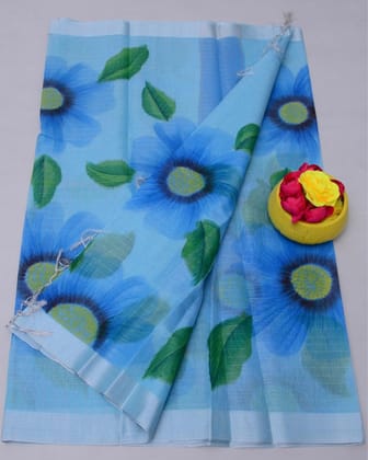 Chitralekha Hand Painted Kota Linen Deep Blue Saree