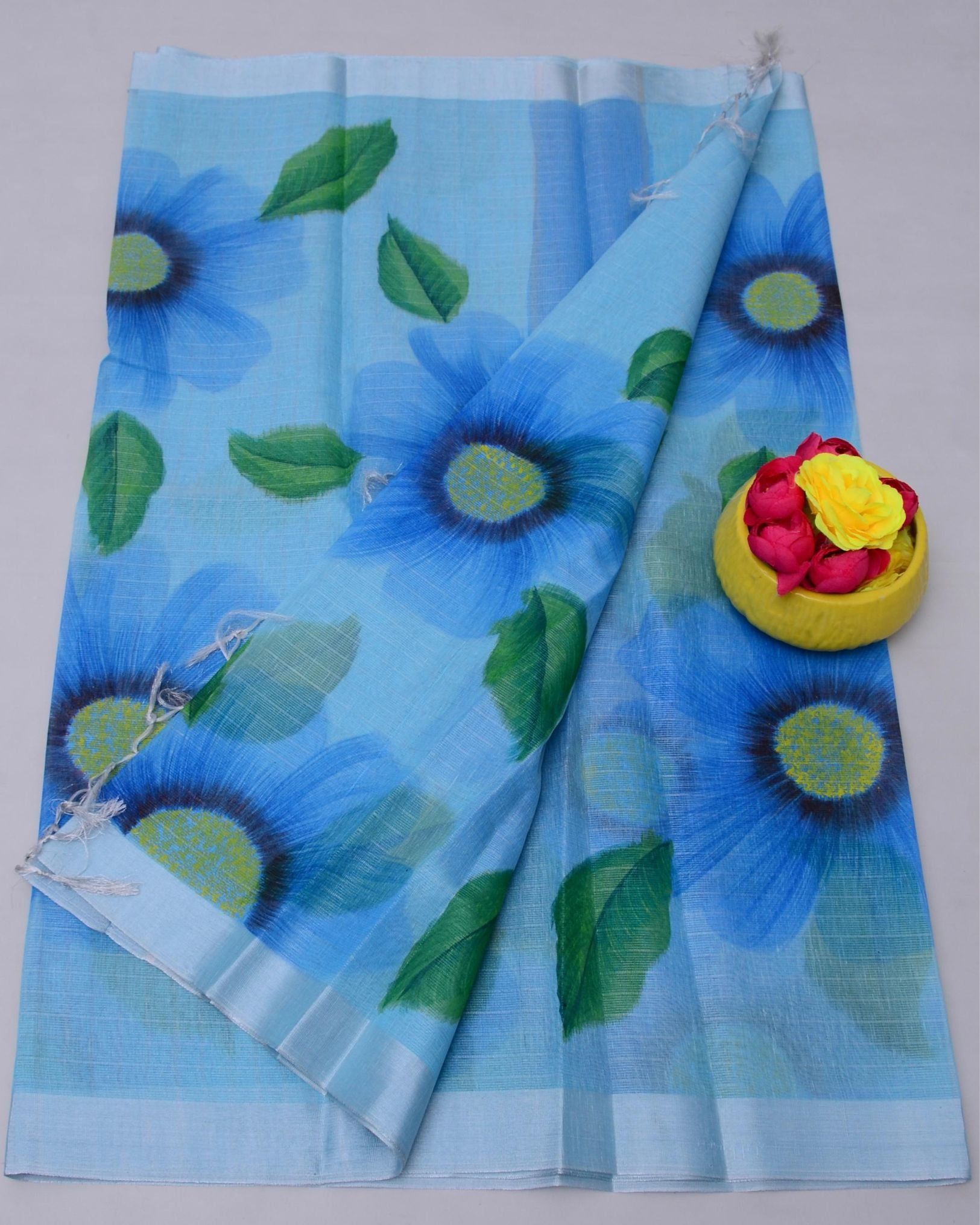 Chitralekha Hand Painted Kota Linen Deep Blue Saree