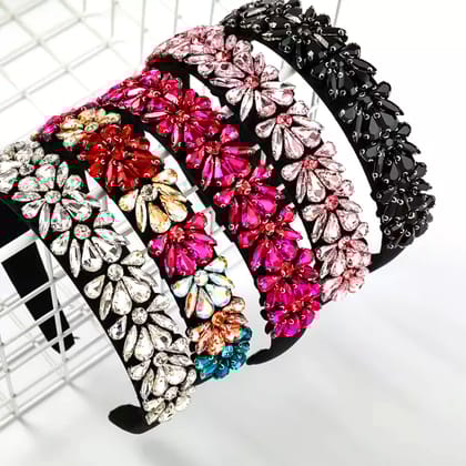 Flora | Multi Colored Crystal Hair Band-Black