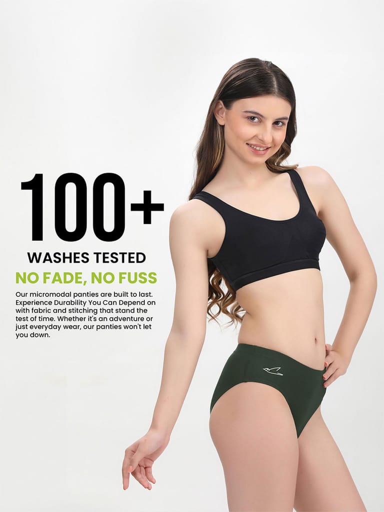 Freecultr Women’s Micromodal Mid-Rise Hipster | Super Soft & Breathable Fabric | Medium Rear Coverage | Comfortable Stretch Elastic | Pack of 3 |Color - Avocado Green