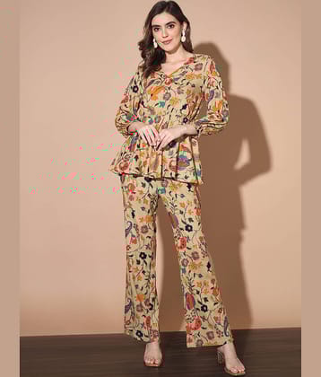 Madhuram Textiles Women Printed Tunic With Trousers Co-Ord Set ( Beige )