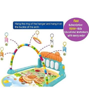 Kidsaholic Musical Keyboard Mat Piano | Baby Gym & Fitness Rack | Baby Play Mat | Fitness Rack with Hanging Rattles | Lights & Musical Keyboard (Free subscription of kids Educational worksheets)