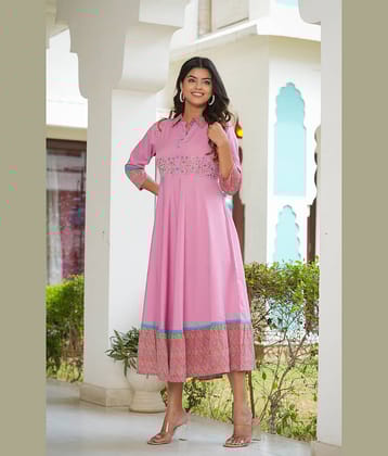 Yash Gallery Polyester Embroidered Midi Women's Fit & Flare Dress - Pink ( Pack of 1 )