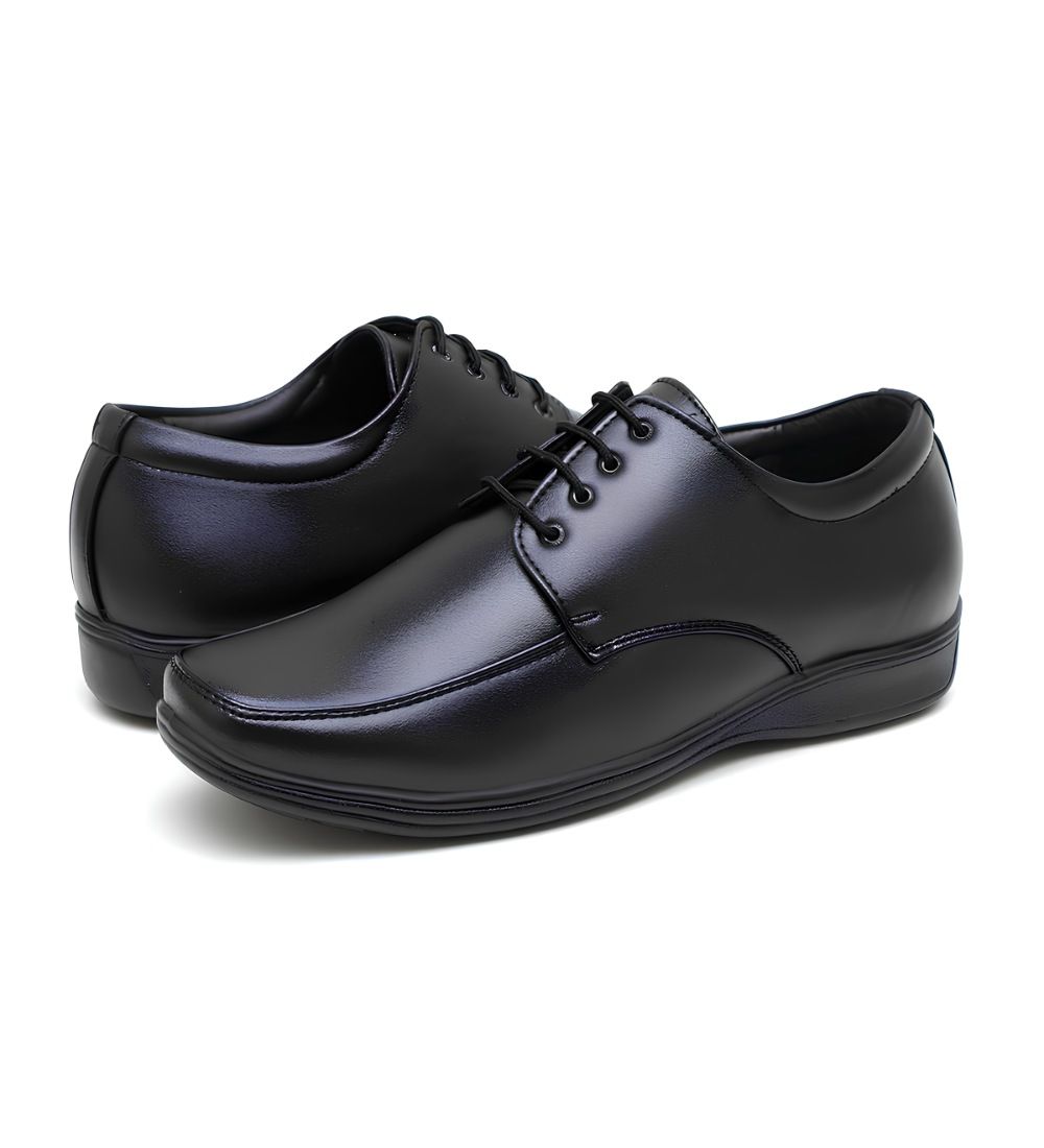 Men's Synthetic Leather Solid Lace-Up Formal Shoes (Black) - Style 67988