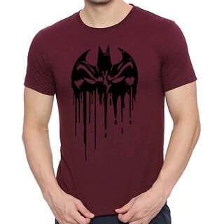 HIT SQUARE Maroon Pure Cotton Round Neck Printed For Men