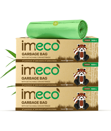 Eco-Friendly Garbage Bags | 45 Pcs | Large - 24 x 32 Inches | 15 Pcs x 3 Rolls | Green | Dustbin/Trash Bags with Detachable Drawstrings | Perfect for Dry & Wet Waste