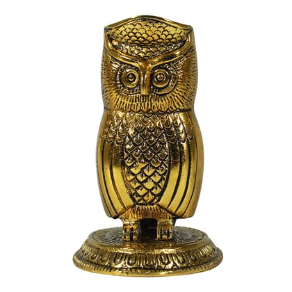 Dreamkraft White Metal Gold Finish Owl Shape Beautiful Pen Stand Holder (Golden - 10 x 8.5 x 13 cm)