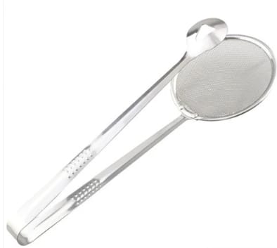 2In1 Stainless Steel Filter Spoon with Clip Food Kitchen Oil-Frying Multi-Functional