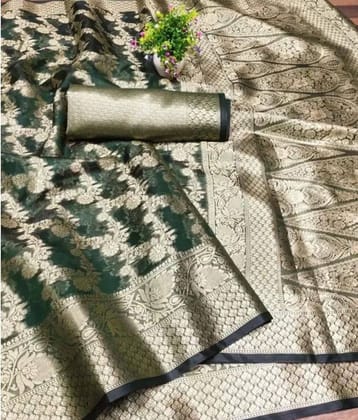 Gullak Organza Embellished Saree With Unstitched Blouse Piece ( Green )