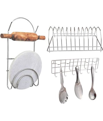 JISUN Stainless Steel Round Chakla Belan Stand & Plate Stand & Ladle Hook Rail For Kitchen