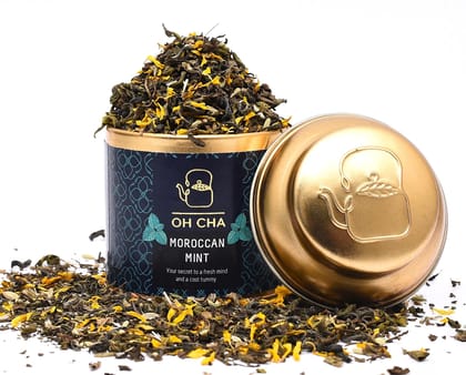 Oh Cha Spearmint Tea, Moroccan Origin | Classic Moroccan Mint Tea with Fennel, Marigold Petals, 35 gm