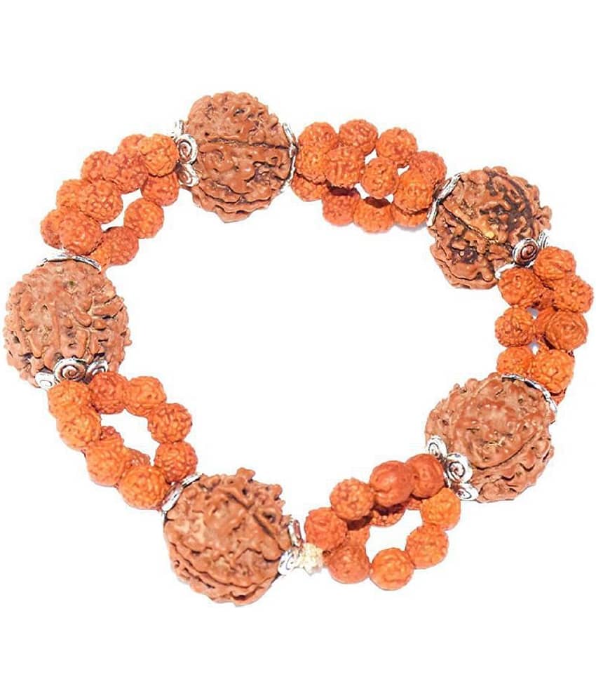 Rudraksha Designer Bracelet with 100% Original 5 / five face Rudraksha beads And 3 Line Rudraksha in the middle along white cap