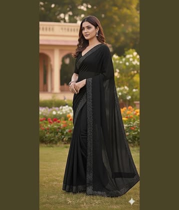 Today Deal Georgette Printed Regular Saree With Unstitched Blouse Piece ( Dark Grey )