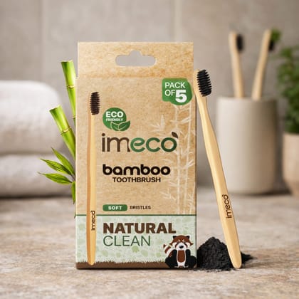 Imeco India Bamboo Charcoal Toothbrush (Pack of 5) | Sustainable Oral Care Imeco India Bamboo Charcoal Toothbrush (Pack of 5) | Sustainable Oral Care