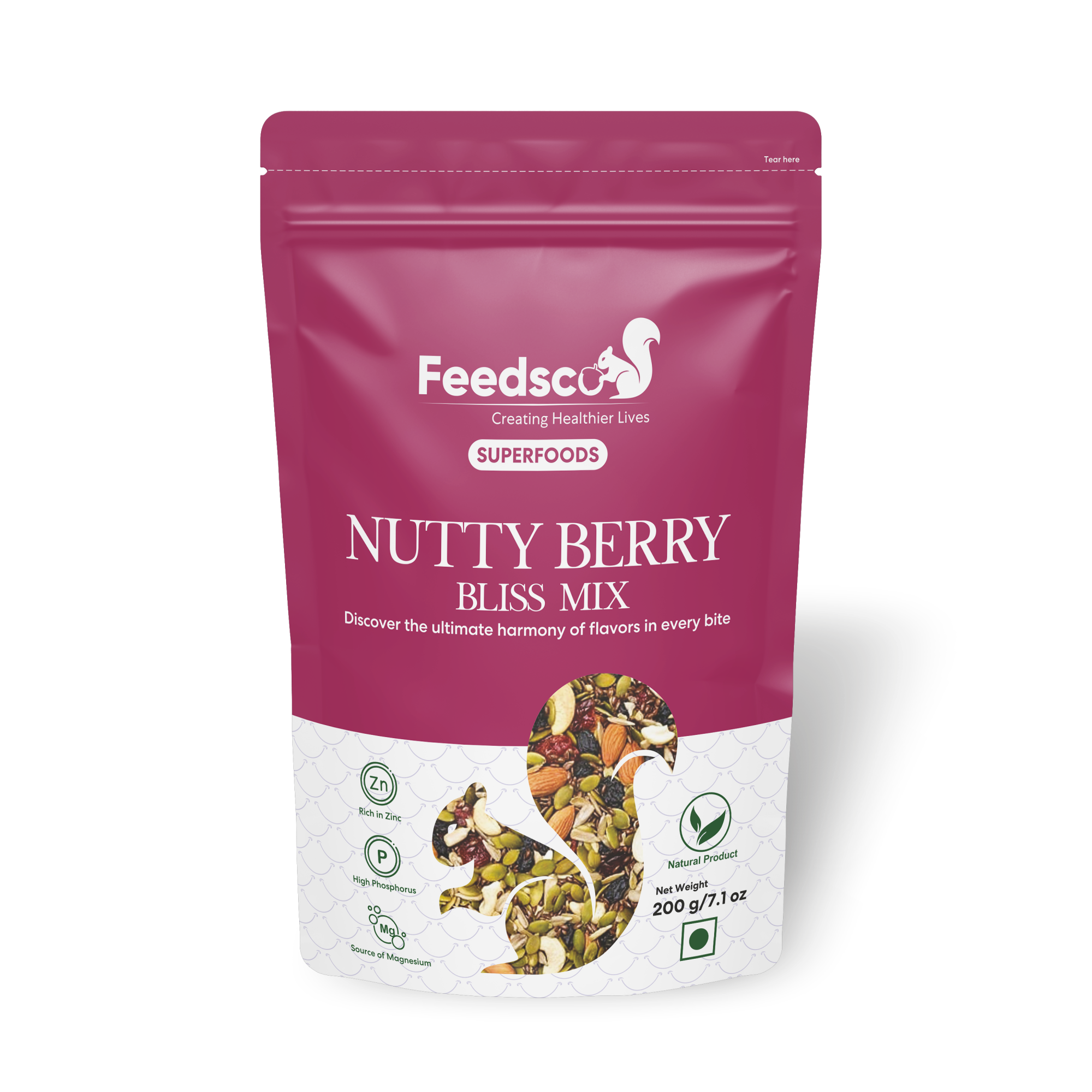 Feedsco Nutty Berry Bliss Mix - Mixed Nuts, Seeds, Berries Pack of 1 - Assorted Dry Fruit Mix for Eating | Immunity Booster Trail Snack