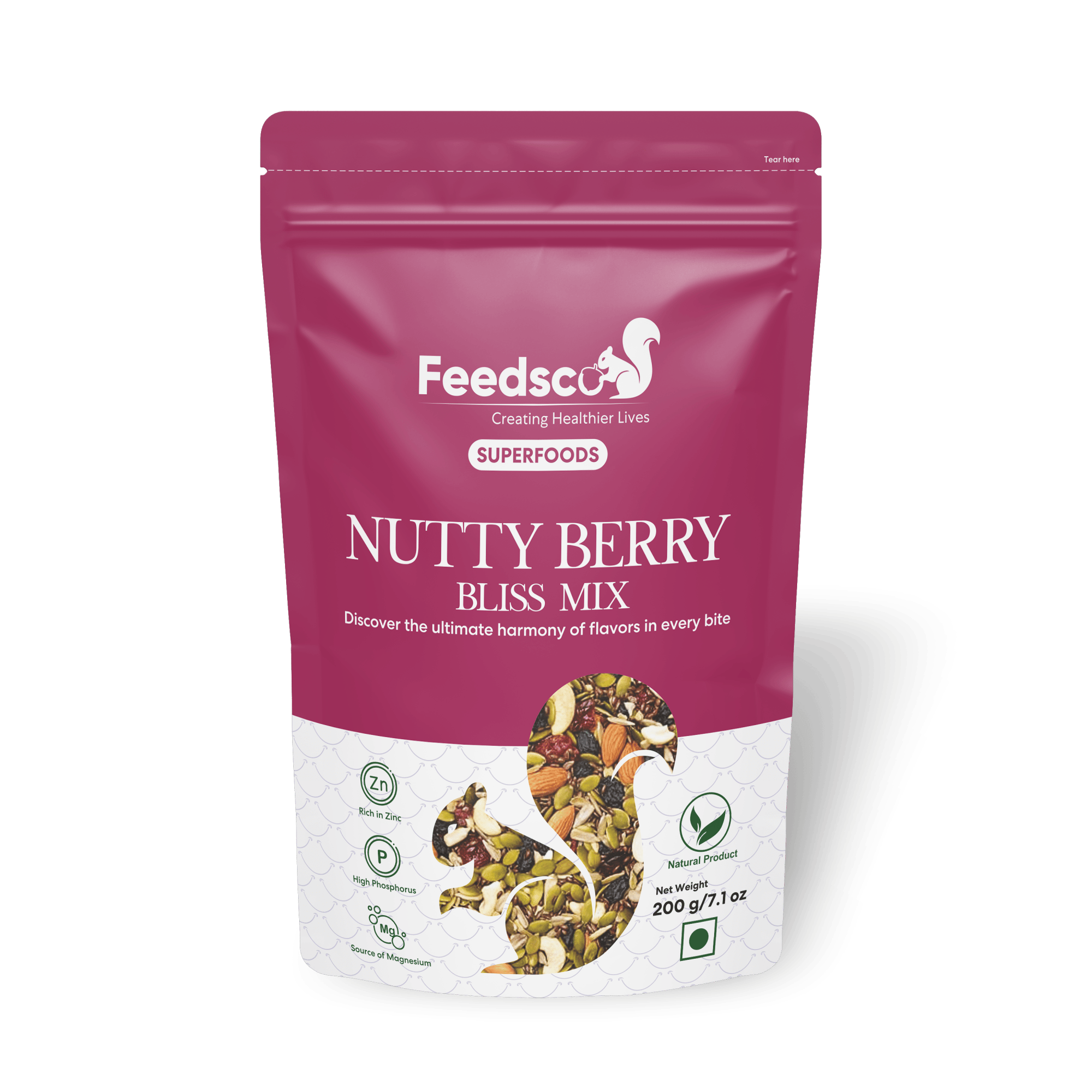 Feedsco Nutty Berry Bliss Mix - Mixed Nuts, Seeds, Berries Pack of 1 - Assorted Dry Fruit Mix for Eating | Immunity Booster Trail Snack
