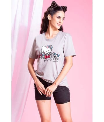 Clovia Women Cotton Blend Printed Regular Fit Round Neck T-Shirt ( Grey )