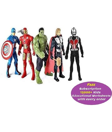 Kidsaholic Avengers Toy Set Super Hero Avengers Kids Toy Set of 5 Super Hero Action Figure for Boys Kids Children Best Gift for Birthday ( Multicolor) (Free subscription of kids Educational worksheets)