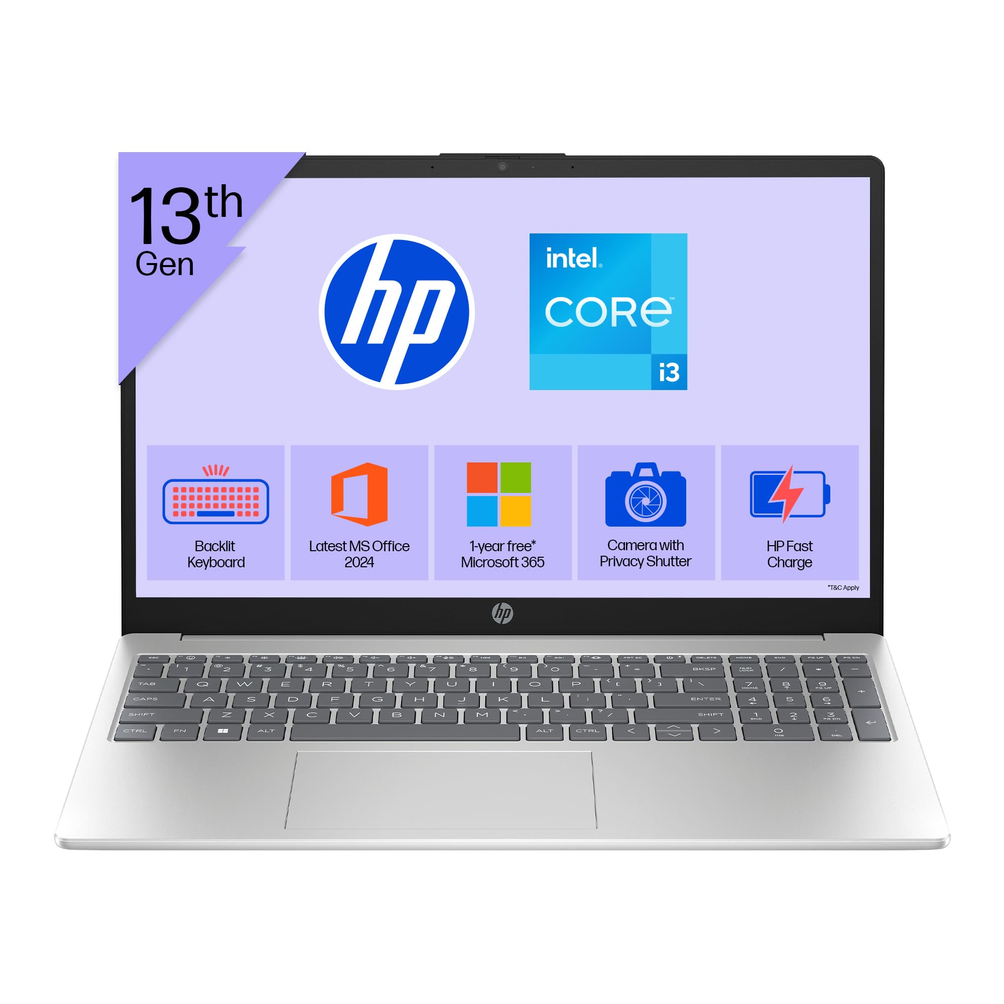 HP 15, 13th Gen Intel Core i3-1315U, (8GB DDR4,512GB SSD) Anti-Glare, Micro-Edge, FHD,15.6''/39.6cm, Win11,M365 Basic(1yr),Office24, Silver,1.59kg, fd0572TU, FHD Camera w/Shutter, Backlit Laptop