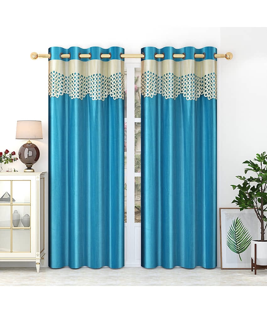 Homefab India Solid Blackout Eyelet Window Curtain 5ft (Pack of 2) - Blue
