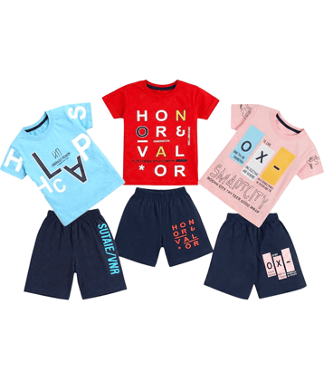 SM ENTERPRISES Pack of 3 Boys Cotton Blend T-Shirt & Shorts Set ( Multicolor )