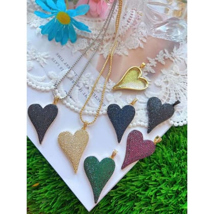 Heart Pink Cubic Zirconia 18K Gold Copper Pendant Chain Women-PINK