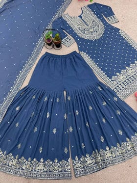 Heavy Embroidery Sequence Work Top-Gharara And Dupatta