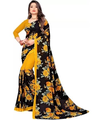 Saadhvi Georgette Cut Outs Saree With Unstitched Blouse Piece ( Yellow )