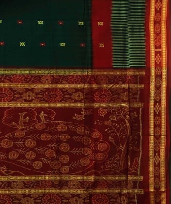 Green maroon sambalpuri handloom bomkai cotton saree Green maroon sambalpuri handloom bomkai cotton saree