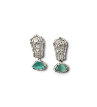 Generic Women's Brass Silver Plated Drop Earrings (Turquoise)-PID66275
