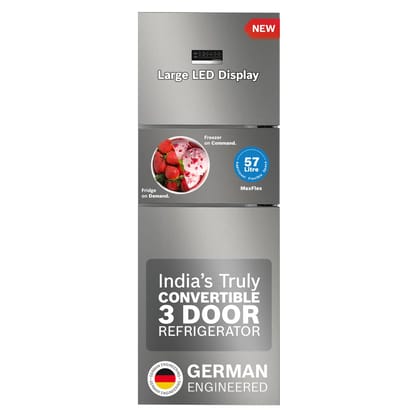 Bosch MaxFlex Convert 335L,3 Star Inverter Frost Free Triple Door Refrigerator (CMC36S03NI, 8-in-1 Convertible, UV Protected Body Shield, VitaFresh Technology, Adaptive UI, Smoky Steel) Bosch MaxFlex Convert 335L,3 Star Inverter Frost Free Triple Door Re