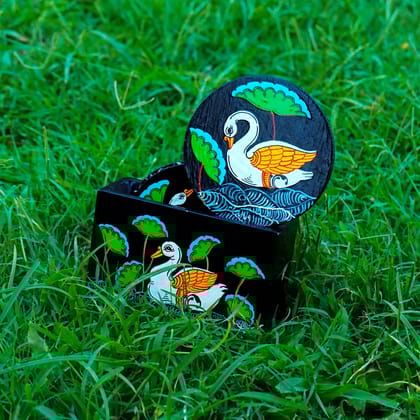 Hand Painted Swan Wooden Coaster Set with Holder