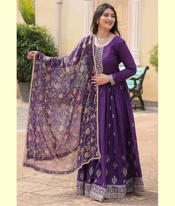 kedar fab Purple Anarkali Georgette Women's Stitched Ethnic Gown ( Pack of 1 )