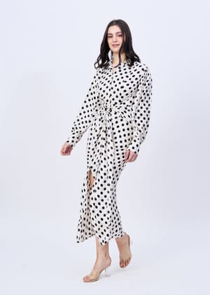 Penny (polka dot shirt dress)-White / XS