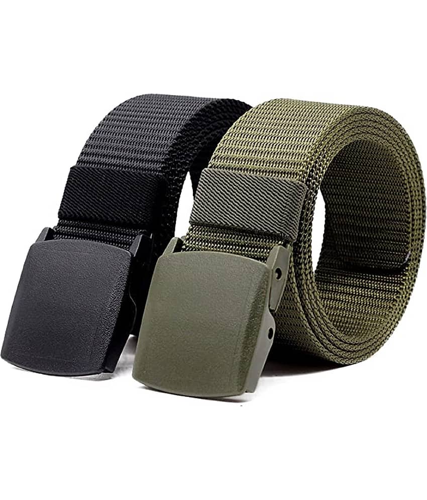Clock21 - Black Canvas Men's Casual Belt ( Pack of 2 )